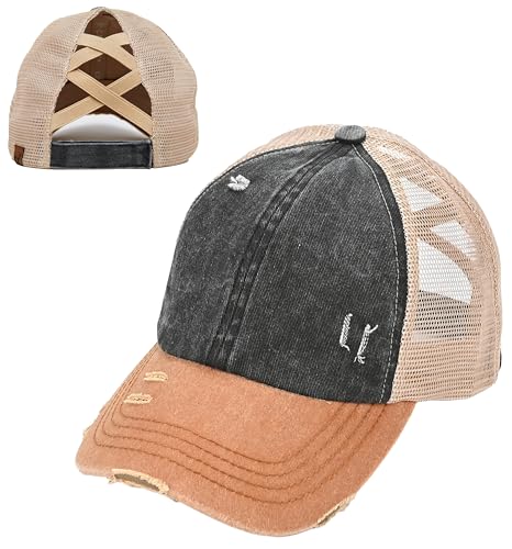 Image of Funky Junque Womens Baseball Cap Dad Hat Ponytail Messy Bun Trucker Ponycap