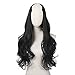 SARLA Black U Part Half Wig for Women Clip in 26 Inch Long Curly Synthetic Hairpiece Thick Full Head Heat Friendly Fiber