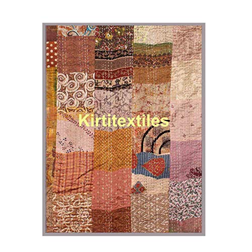 Image of Silk Hand Made Design Kantha Quilt Blanket, Bed Cover, Bedspread (Size 90 inch X 108 inch) - Multicolour