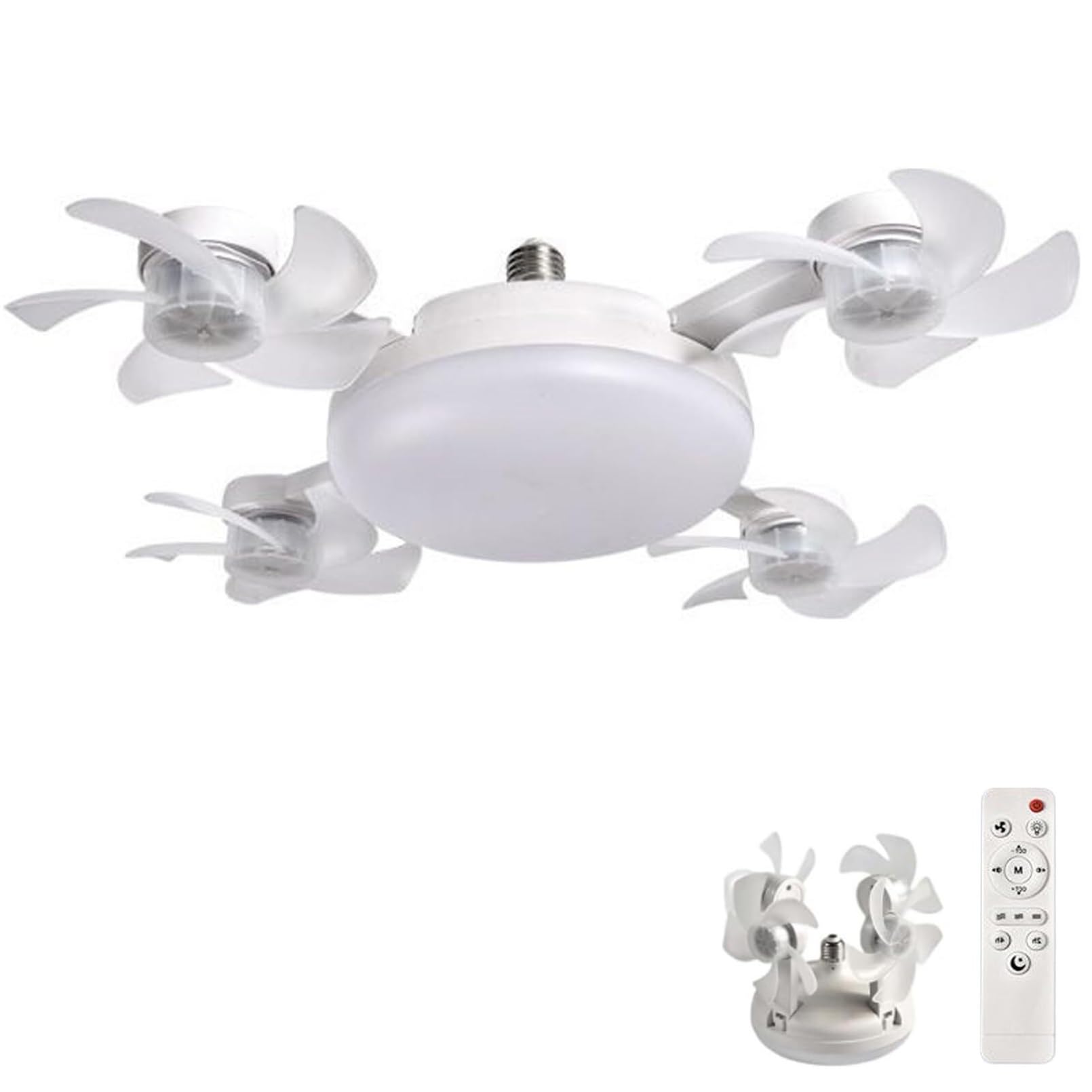 E27 Socket Ceiling Fan Light,2-in-1 Silent LED Fan with Remote Control