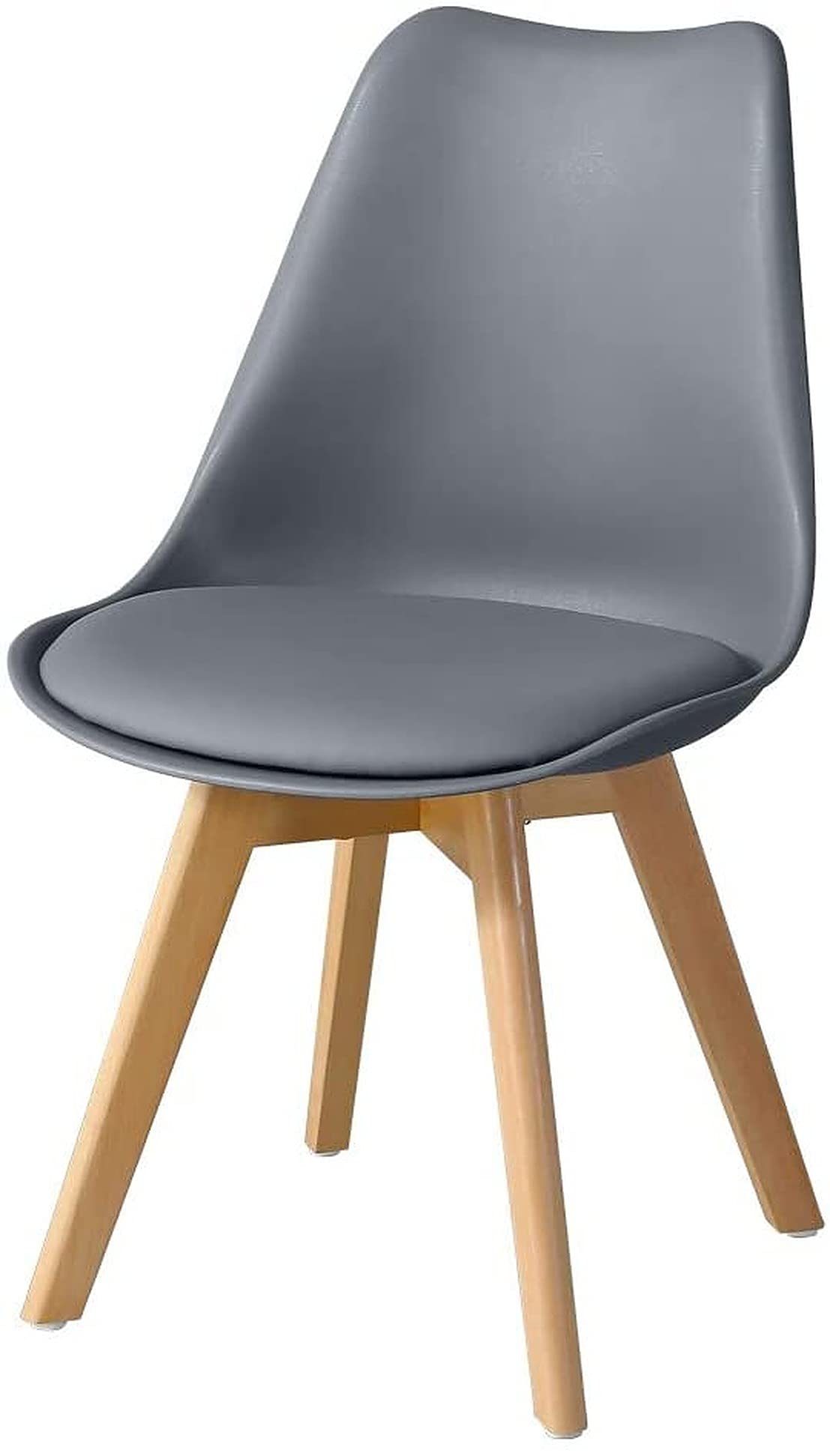 My Art Design - Grey Retro Dining Chairs Upholstered Kitchen Chairs with Wooden Legs and Comfortable PU Seat, Retro Reception Corner Chairs for Home Office Furniture-image-39