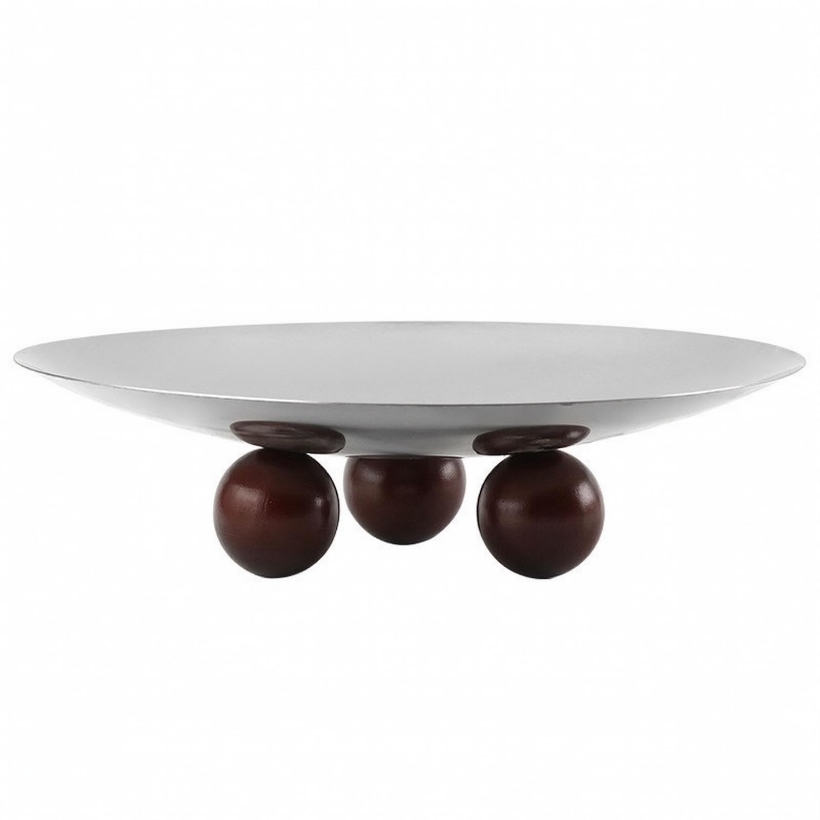 Industrial Tray Edelstahl Rund Tablett Servierteller Platte Schale mit Holzfüßen für Obst Tellergebäck Getränke Und Raumdeko für Küche Essbereich Wohnzimmer