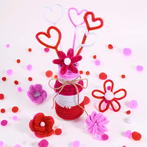 Image of Caydo 200 Pieces Pink Pipe Cleaners 6 mm x 12 inch, Creative Crafts Decorations in 4 Colors for Mother's Day Decorations (Red, Pink, White, Purple)