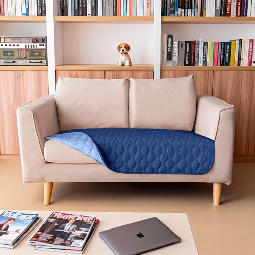 Image of gogobunny 100% Double Sided Waterproof Dog Blanket Soft Pet Bed Cover Reversible Protect Furniture Couch Sofa Car for Puppy Cat Kids (Dark Navy /Light Navy, 32x53 Inch (Pack of 1))