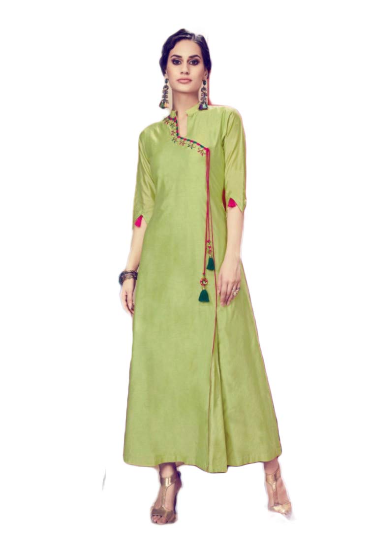 Pure Silk Long Pattern, Designer Tunic Style Kurti for women with Hand Work Embroidery and Tussel