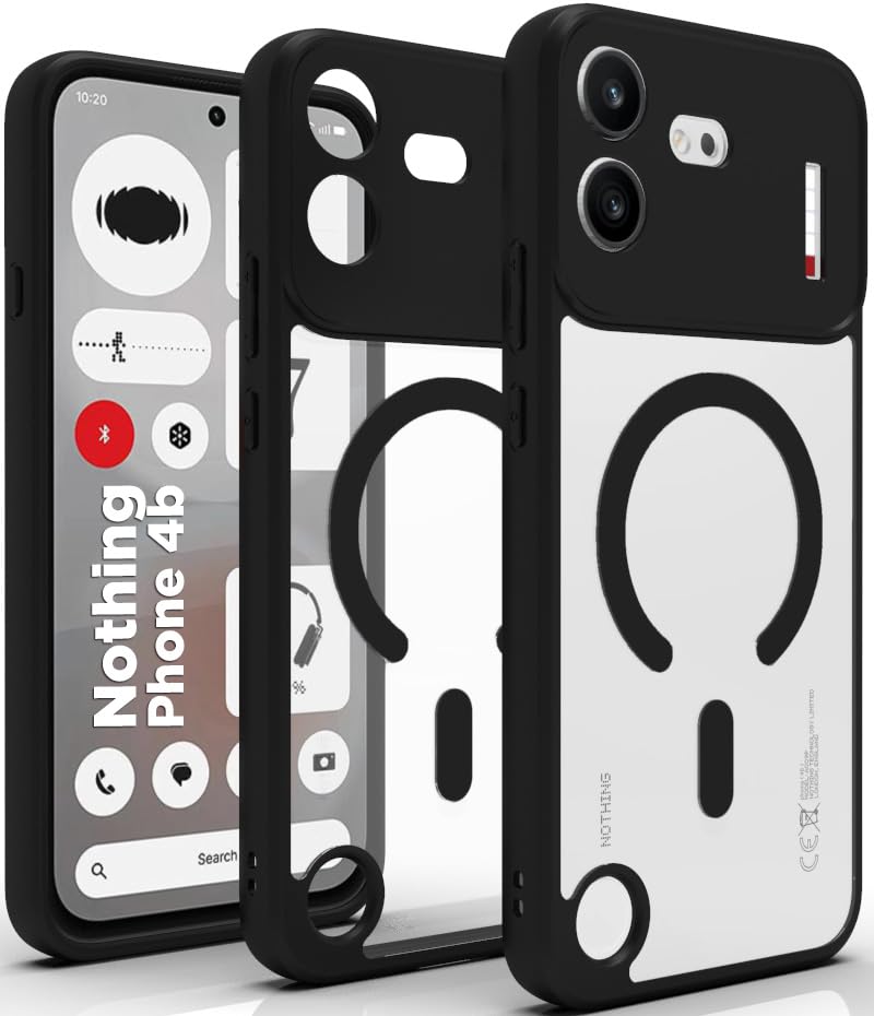 Image of RIGGEAR Shockproof Sleek Hybrid Armor Magnetic Back Cover Case Compatible with MagSafe Accessories for Nothing Phone 4b 5G (Clear PC + Black TPU Bumper)