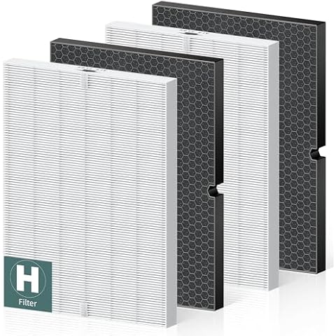PETOX 116130 Replacement Filter H for Winix 5500-2 AM80 Plasmawave Air Purifier, True HEPA Filter and Activated Carbon Filter Combo Pack, 2 Set Cover