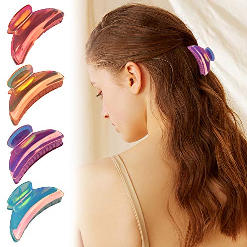 2 Pack Hair Clips for Women Acrylic Hair Claw Plain Bath Hair Accessory Hair Barrettes (dazzling color-4pcs)