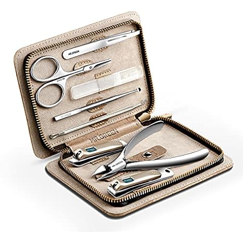 MR.GREEN Manicure Sets Pedicure Kits Stainless Steel Nail Clipper Set Personal Care Tools with PU Leather Case (Gray) Cover