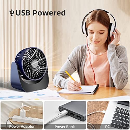 shinee one Desk Fan, Mini USB Fan Silent, 3 Speeds Small Quiet Table Fan with USB Powered, 360° Rotation Portable Cooling Fan for Desktop/Office/Bedroom/Car/Outdoor/Camping(Blue)