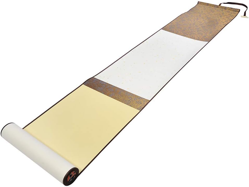 Blank Hand Scroll with Silk Brocade Box Chinese Xuan Paper Art Wall Scrolls for Sumie and Calligraphy