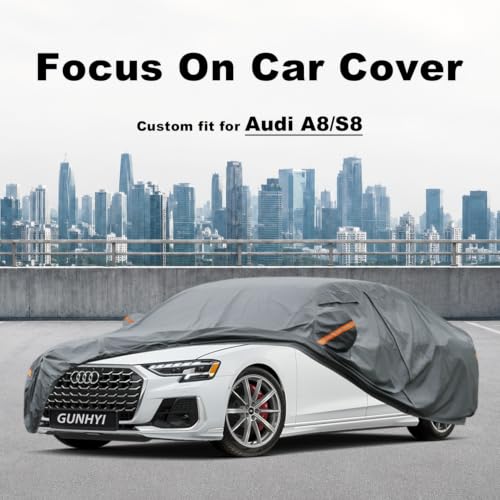 Image of GUNHYI Premium Car Cover Custom Fit Audi A8 /S8, 16 Layers Heavy Duty Car Cover Waterproof All Weather with Zipper Door for Sun Rain Snow Dust Uv Protection