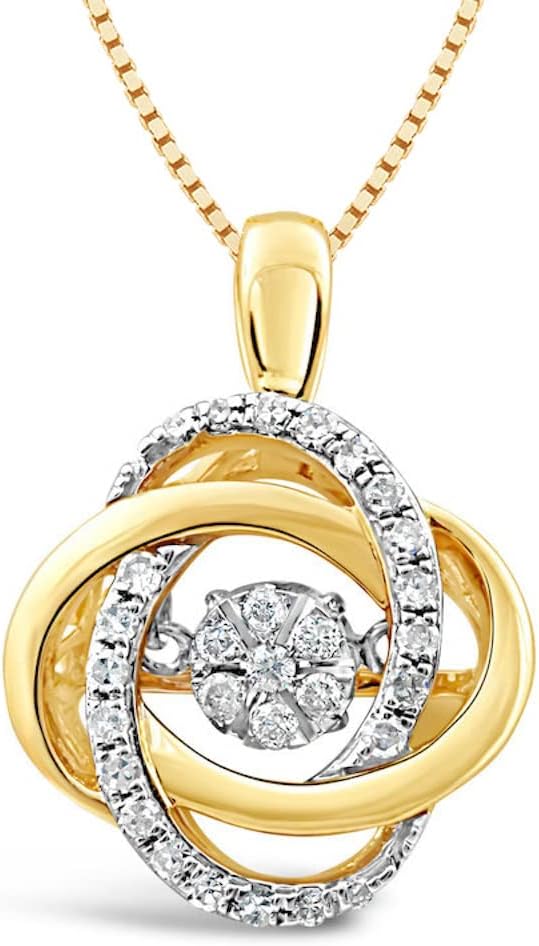 Diamond Necklace Dancing Diamond Love Knot 1/5 CTTW Sterling Silver or Yellow Gold Plated Silver - 18 Inch Chain