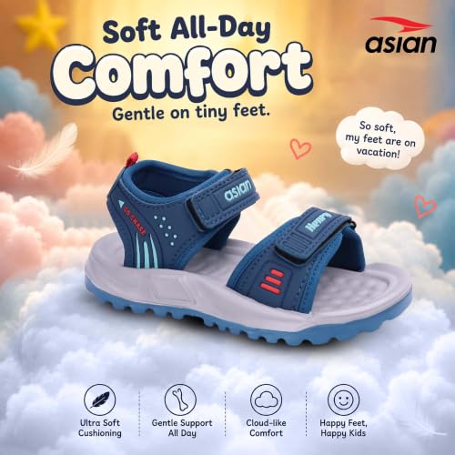 Image of ASIAN Henry-04 Kids Sandals with Dual Velcro Straps | Cushioned Footbed, Lightweight Sole, Open-Toe Casual Outdoor Sandals