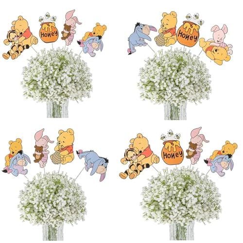 24 PCS Bear Party Decorations Centerpieces Cute Table Toppers On Sticks Cutouts for Baby Shower Table Decorations Birthday Party Supplies