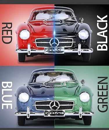 Image of BlackZone 1955 Mercedes-Benz 300sl Vintage Model, 1 /24 Toy Car with Sound and Light Function, Children's Toy Model Car with Pullback Function, Collector's Quality (1:24 Blue)