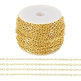 Craftdady Cadenas planas ovaladas de eslabones de 10 m, cadenas de collar sin soldar, cadena extensora de hierro dorado para hombres y mujeres, para hacer collares de bricolaje
