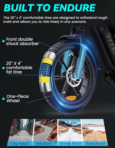 DTTZH F6 Peak 1500W Adult Electric Bike, Fast E Bikes for Adults Electric, 20" x 4" Fat Tire Ebike, 750W Motor Long Range Electric Mountain Bikes, 48V 15.6Ah UL 2849 Certified, 60 Miles Range (Black) - Image 7