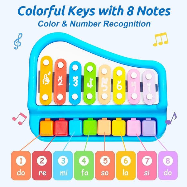 Image of PLUSPOINT Xylophone Toy for Kids 2 in 1 Big Size Keyboard Piano Learning Toys Kids Educational Knock 8 Keys Tone Playing Piano Toy Musical Learning Instruments Toys for Toddler Baby Kids Girls Boys