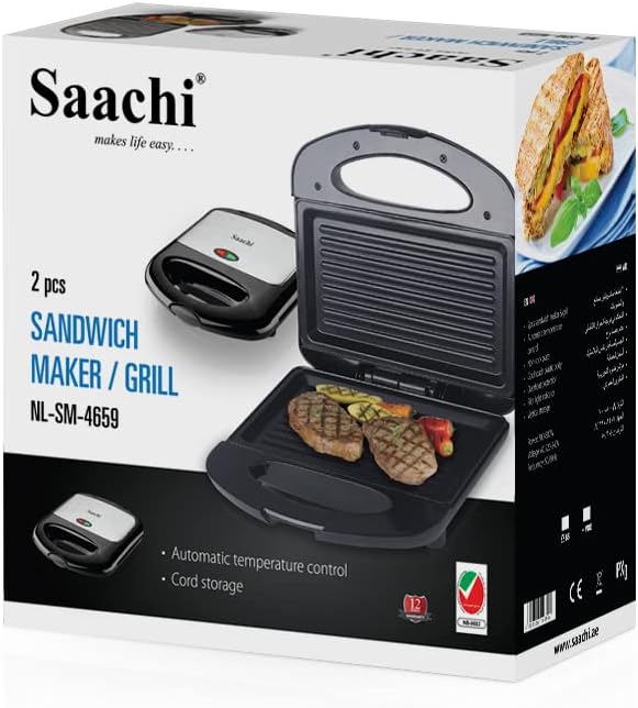 Saachi 2 Slice Sandwich Maker And Grill, NL-SM-4659-BK