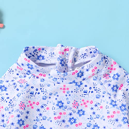 Infant Baby Girl Swimsuit One-Piece Long Sleeve Rash Guard with Hat Set Floral Zipper Bathing Suit Leopard Beach Wear4
