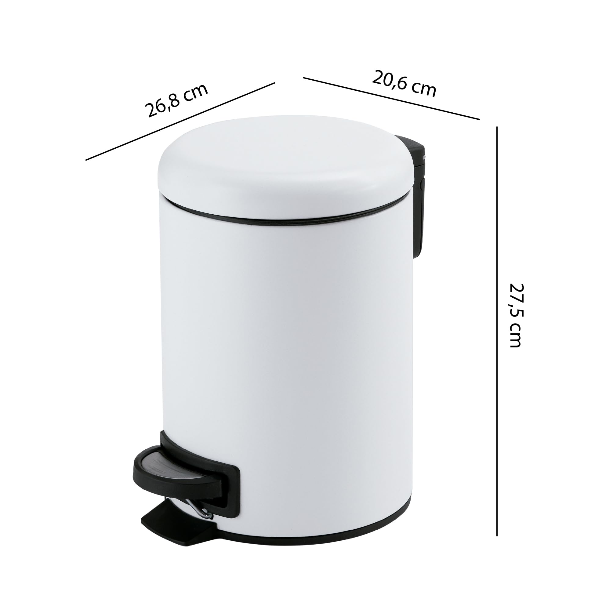 Gedy POTTY Papelera basura baño, Redonda, 5L, con pedal y tapa soft close, Acero inoxidable, Blanco Mate, 20,6 x 26,8 x 27,5