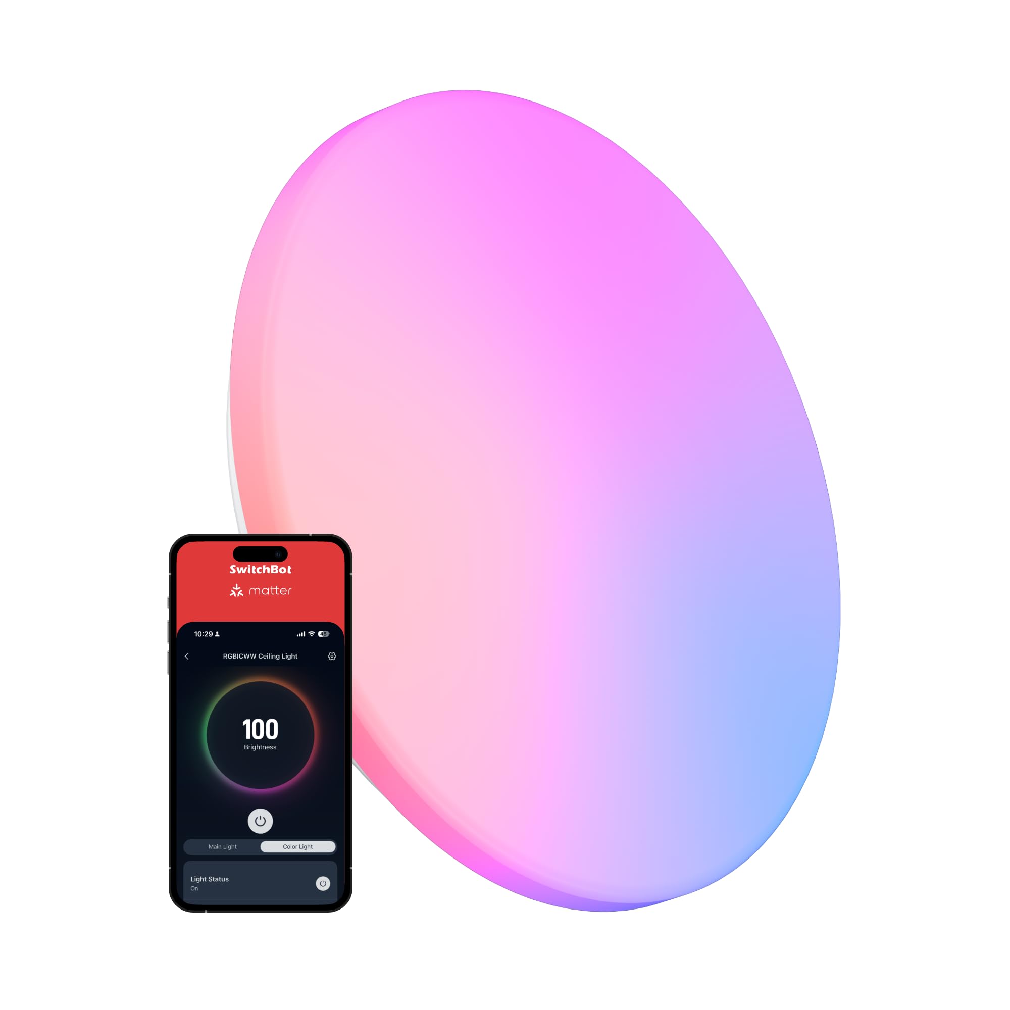 SwitchBot RGBICWW lampa sufitowa 30 cm, inteligentna lampa LED z certyfikatem Matter, 2000 lm, nie wymaga koncentratora, ściemniana 2700 K-6500 K, współpracuje z Apple Home & Alexa, CRI 90+, do