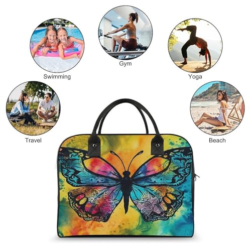 Butterfly Tie Dye Laptop Tote Bag Casual Travel Handbag Multi Pocket Shoulder Bags for Work Travel4