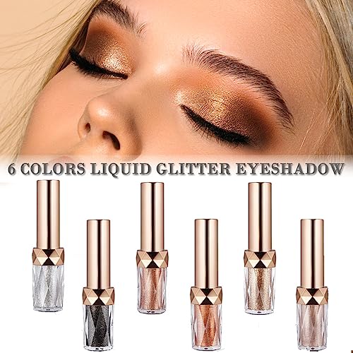 Aaiffey Liquid Glitter Eye Shadow Colored Shimmer Eyeshadow Lazy Pearlescent Monochromatic Liquid Metallic Sequin Eye Makeup European And American Style (06# Brown) #TOP3