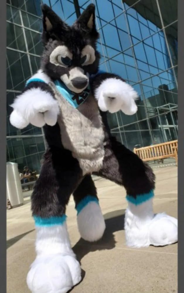 Black White Mascot Costume Furry Fox Dog Wolf Halloween Christmas Party