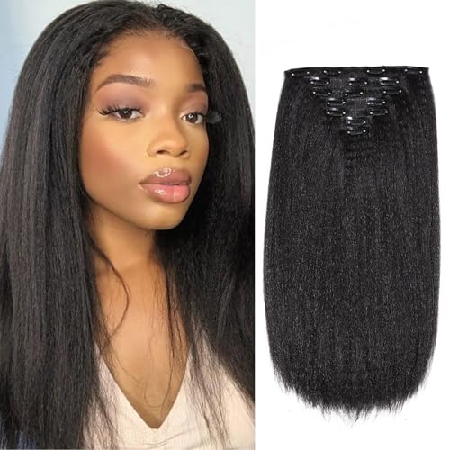 Yargel Hair 18 Inch Kinky Straight Clip in Hair Extensions for Black Women Yaki Straight Clip ins Full Head Seamless Synthetic Hair Pieces(7 Pcs/Set 16 Clips)