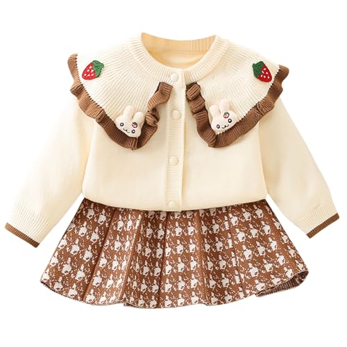 Image of Balatale Toddler Baby Girls Fall Outfits Long Sleeve Knitted Sweater Tops Pleated Mini Skirt Set Autumn Winter Clothes Set