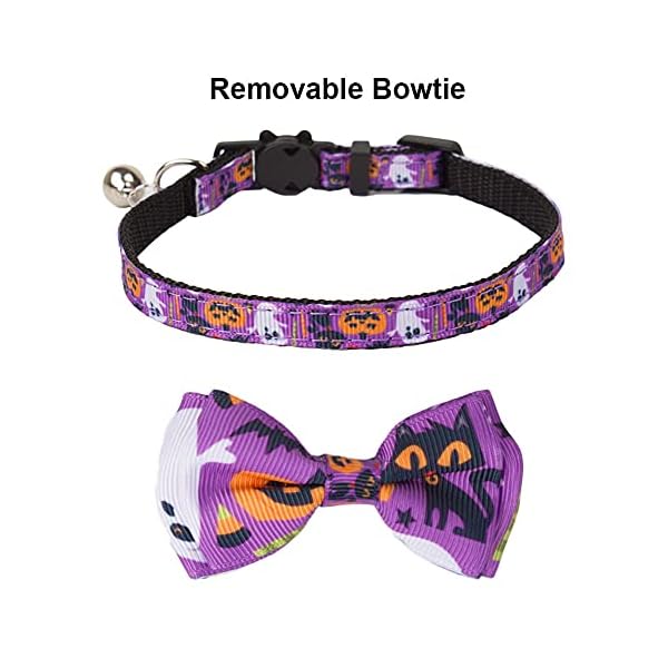 Adoggygo halloween cat collars with bow bell, breakaway cat collar with bowtie pumpkin ghost cat kitten collar for girl boy cats kittens (halloween) - image 7