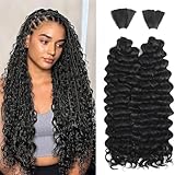 Human Braiding Hair for Boho Braids 12A Deep Water Wave Braiding Hair 100% Human Hair Unprocessed Brazilian Virgin Hair for 2 Bundles/Pack 100g Micro Braiding No Weft (1B-Natural Black-Deep, 20Inch)