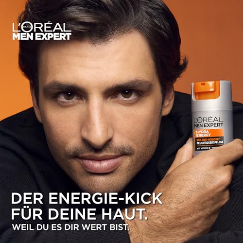 L'Oréal Men Expert XXL Gesichtspflege gegen müde Haut für Männer, Belebende Feuchtigkeitscreme 24H Anti-Müdigkeit, Gesichtscreme für Herren mit Vitamin C und Proteinen, Hydra Energy, Exklusive,1x50 ml 2