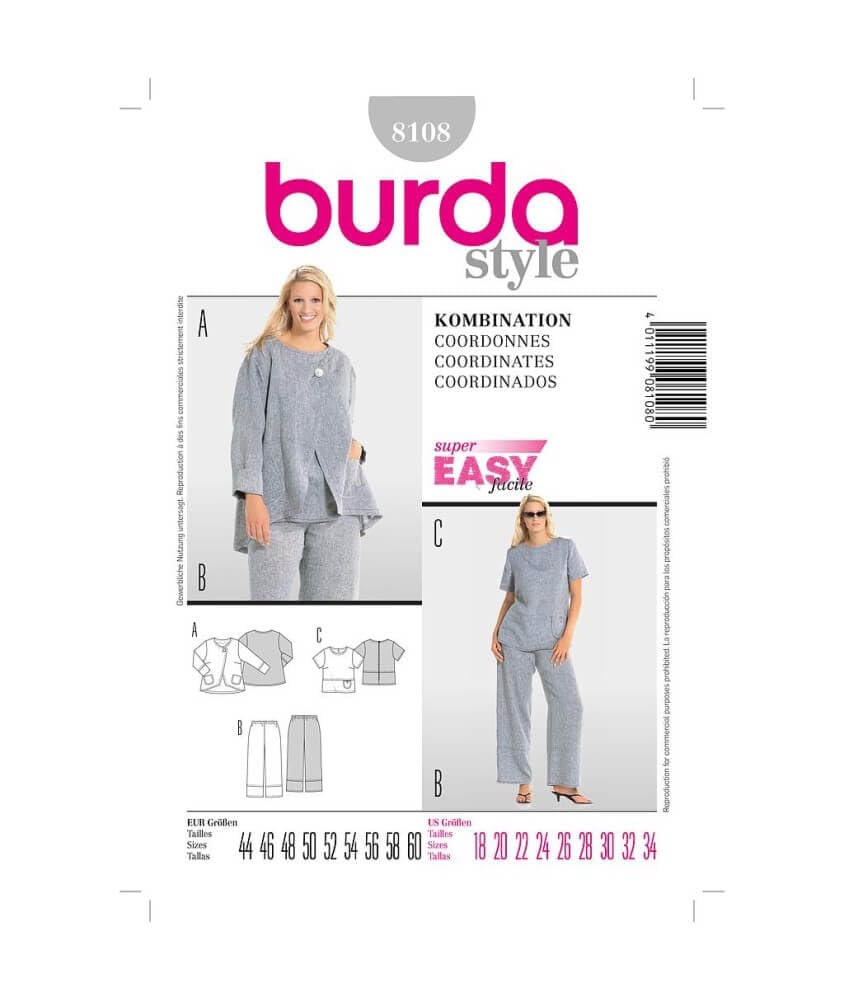 Taglie 44-60 Cartamodello Burda 8108 - Combinazione Giacca E Pantaloni - - Difficoltà Facile Cartamodello Donna - 7