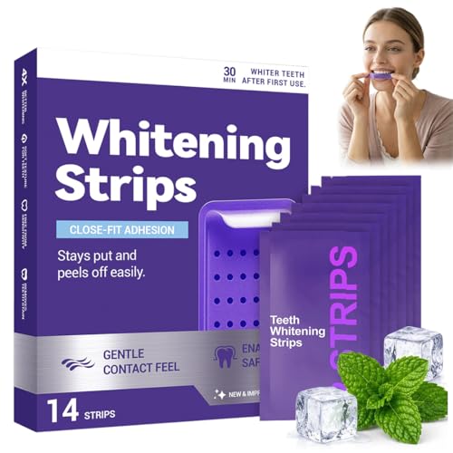 TRMPLX 14pc Tiras de blanqueamiento de dientes moradas | Suave con el esmalte | Adecuado para dientes sensibles | Resultados RáPidos | Ideal para manchas de café, vino, humo-G