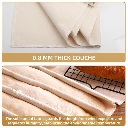 Bakers Couche and Proofing Cloth for Bread Baking, 18x30 Inches Cotton Bread Cloth Dough, Reusable Shaping Tool for Baguettes, Pastry-Cloth for Rolling Dough Pastry, Baguettes, Loaves, Sourdough