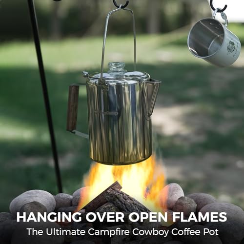 Image of KingCamp Percolator Coffee Pot,304 Stainless Steel,Large Capacity,12 Cup | No Aluminum or Plastic,Wood Handle,Campfire Coffee Boiler Kettle for Outdoor Camping Cookware,Cabin,Backpacking