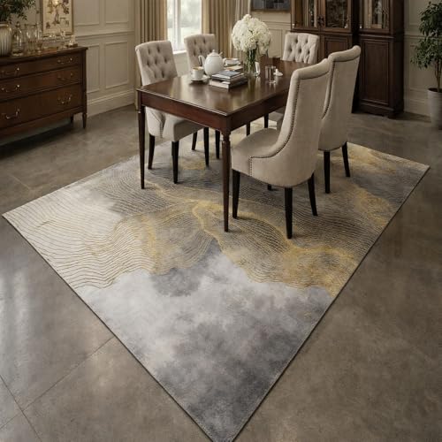 Tapis abstrait moderne jaune gris blanc rectangular 140 x 160 cm - 2