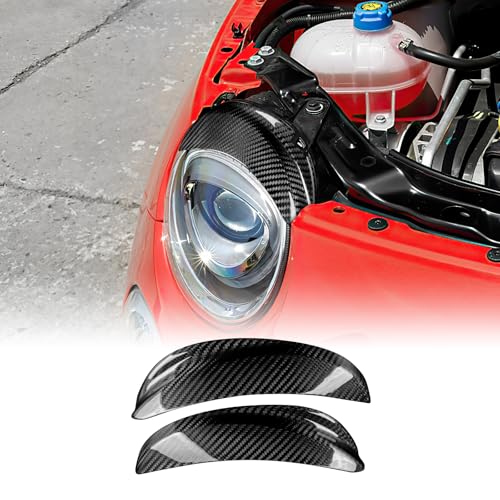 KUNGKIC for Abarth 595 / Fiat 500 2016-2023 Accessories Carbon Fibre Exterior Trim Car Headlight Eyebrows Headlight Eye Lid Cover Trim Cool Decal Self-Adhesive Auto Parts RHD, Hard Carbon Black