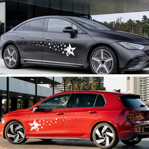 Image of TOMALL 1 Pair 62.6'' Stars Graphics Vinyl Decals for Car Body Door Sides Universal Waterproof Stars Stickers Decoration for Vehicles SUV Truck Off-Road Home Wall (White)