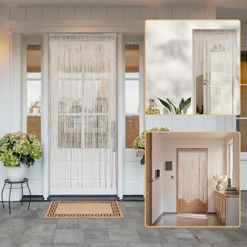 Miniatura 7 de 2 Stück Fadengardinen Set, 100 X 200 Cm Fadenvorhang Glitzer, Champagnerfarbener Fadengardine Balkontür Fliegengitter, Zimmer Fransenvorhang Geeignet Für Hochzeiten, Cafés, Restaurants, Türen