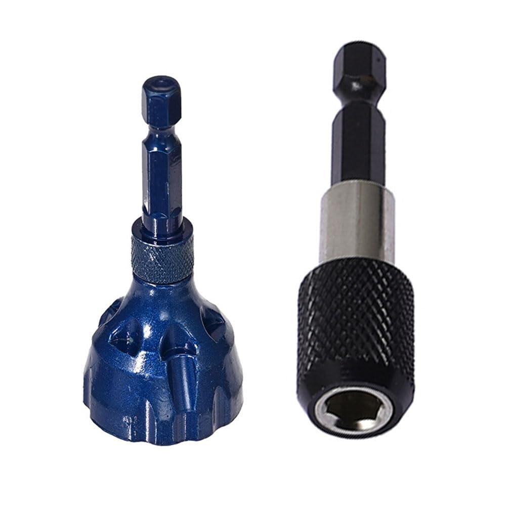 Deburring External Chamfer Tool Kit of Tungsten Carbide with Drill Bit Burr & 60mm Hex Shank Quick-Release Bit Holder - Max Dia:29mm, DIY Home Use, Versatile Tooling Solution,Blue