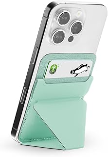 明誠 スマホスタンド カード入れ MagSafe対応 マグセーフ カードケース マグネット式 iPhoneスタンド 強力磁力 For iPhone 17/Air/17 Pro/17 Pro Max/16/15/14/13/12シリーズ対応 カード2枚収納 薄型 軽量 折り畳み式 多角度調節（ミントグリーン）