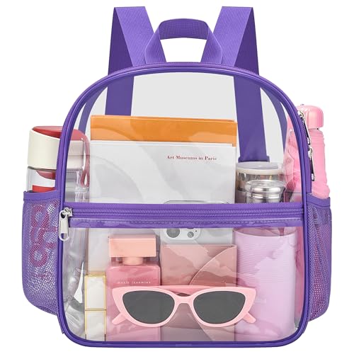 Image of Oraben Clear Backpack Stadium Approved, 12 x 6 x 11 in, Small Transparent Backpack for Concerts, Sports Events, Festivals, Travel, Waterproof PVC, Adjustable Straps, Women Men