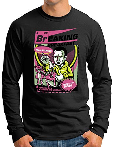 T-shirt manches longues homme Breaking Breakfast noir Crystal Meth Cook