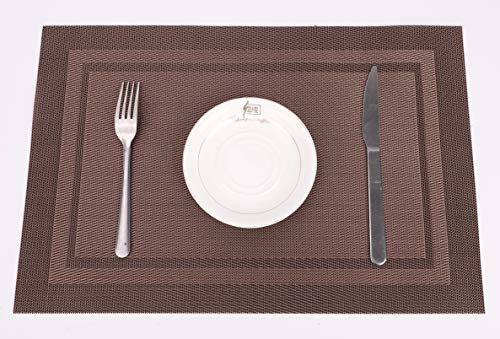 Platzsets 6er Set für Esstisch Waschbar Gewebt Vinyl Platzset Rutschfest Hitzebeständig Küche Tischmatten Leicht zu Reinigen (Braun) Cover