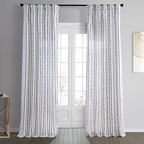 Image of HPD Half Price Drapes Abstract Striped Printed Curtains 108 Inches Long Luxury Cotton Curtains (1 Panel) Room Darkening Window Curtains for Bedroom & Living Room, 50W x 108L, White & Blue Striped