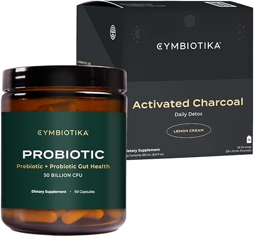 CYMBIOTIKA Probiótico 50 mil millones de UFC y suplemento líquido de carbón activado, apoya la digestión saludable para hombres y mujeres,